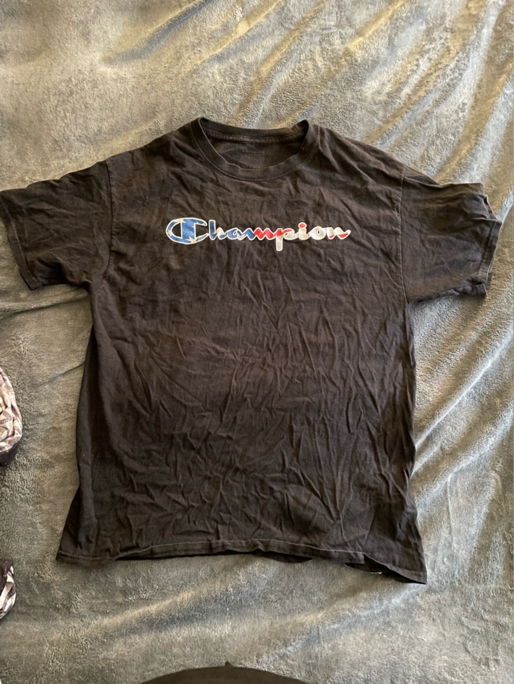 Champion Mens Black T-Shirt with Multicolor Script Logo